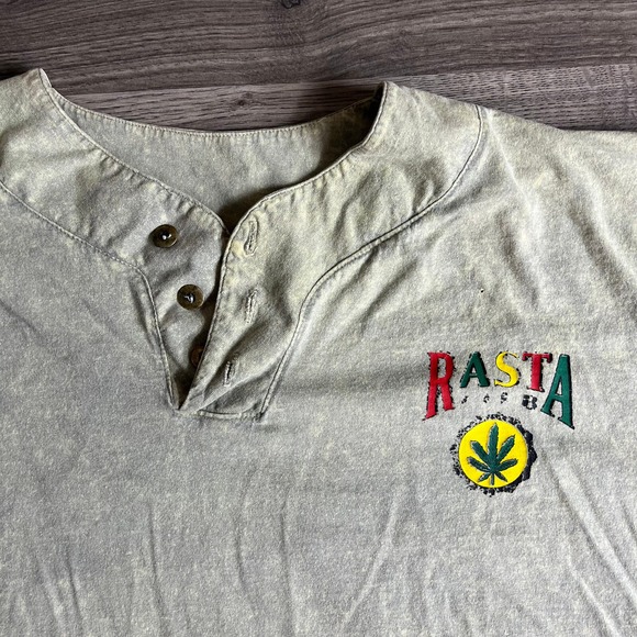 VTG Rasta Just Do Me Henley Shirt XL Speed Limit 88 Weed Reggae USA Made - Picture 2 of 11